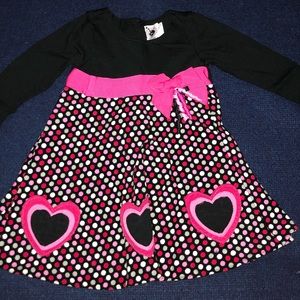 Girls Black & Hot Pink Polka Dot Heart Dress